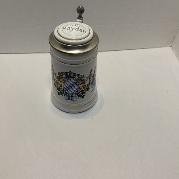 Vintage Bavarian Beer Stein Pewter Lid Bavrian Coat of Arms Made In Germany - Picture 2 of 9